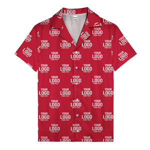 custom logo text repeat pattern black hawaiian shirt for men