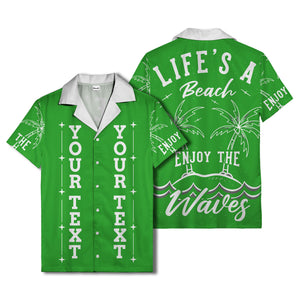 customizable text palm trees & stars graphic hawaiian shirt for men