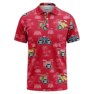 drum kit & palm tree repeat rock band polo shirt for men