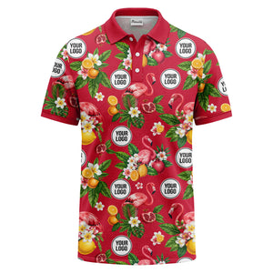 flamingo & lemon watercolor print polo shirt for men
