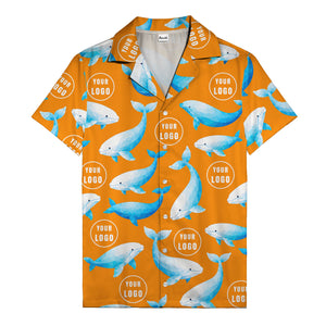 geometric beluga whales & custom logo circles hawaiian shirt for oceanic adventures