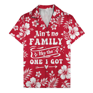 graphic white hibiscus & leaf family tribute hawaiian shirt