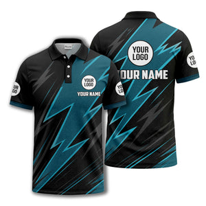 lightning bolt pattern with custom logo and name polo shirt for men