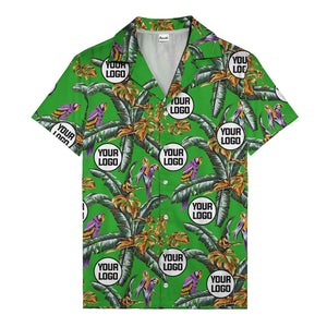 photorealistic parrots & palm leaves navy hawaiian shirt for men
