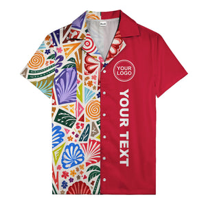 spiral motifs palm leaves hibiscus geometric hawaiian shirt for men