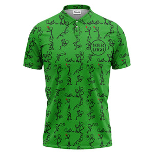 stick figure soccer players & balls cartoon polo shirt for men