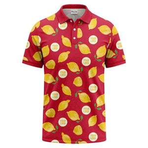 zesty lemon slices & leaf motif playful summer polo shirt