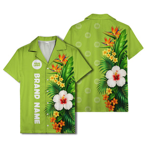 bird of paradise & hibiscus hawaiian shirt with palm leaves