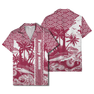 cruise ship & palm trees fish waves aloha hawaiian shirt