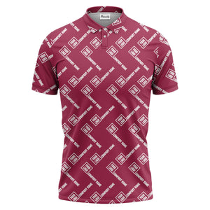custom logo & company name repeat pattern black polo shirt for men