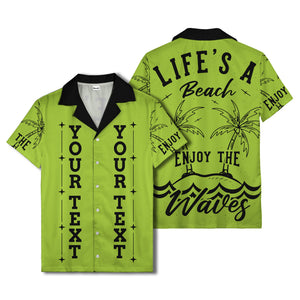 customizable text palm trees & stars graphic hawaiian shirt for men
