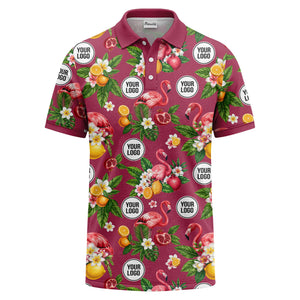 flamingo & lemon watercolor print polo shirt for men