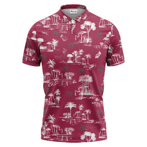 flamingo oasis palm trees sketch pattern black white polo shirt for men