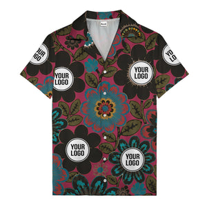 floral mandala & custom logo circle hawaiian shirt for men