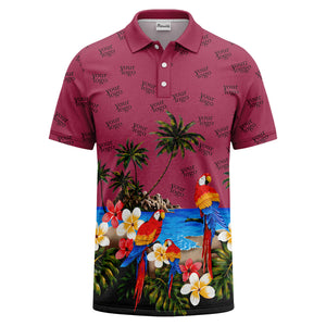 parrot palm plumeria beach watercolor polo shirt