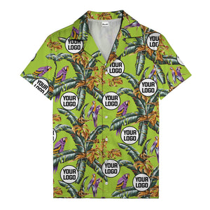 photorealistic parrots & palm leaves navy hawaiian shirt for men