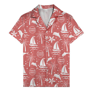 sailboats dolphins palm trees starfish repeat pattern black white hawaiian shirt