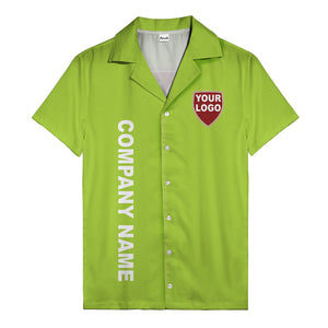 shield logo & vertical text customizable corporate hawaiian shirt