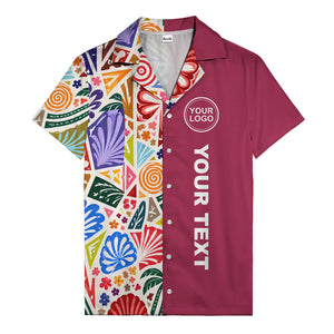 spiral motifs palm leaves hibiscus geometric hawaiian shirt for men