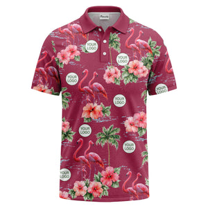 watercolor flamingos & hibiscus palm trees polo shirt for men