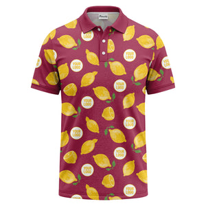 zesty lemon slices & leaf motif playful summer polo shirt