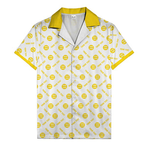 black custom logo circles text white hawaiian shirt