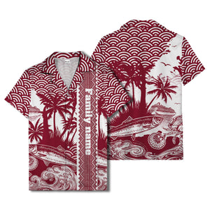 cruise ship & palm trees fish waves aloha hawaiian shirt