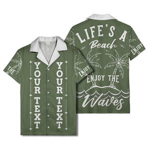 customizable text palm trees & stars graphic hawaiian shirt for men