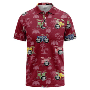 drum kit & palm tree repeat rock band polo shirt for men