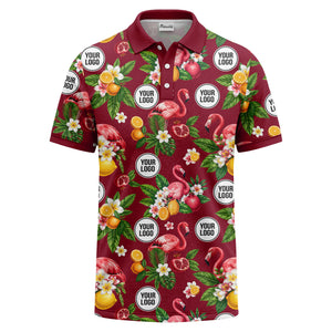 flamingo & lemon watercolor print polo shirt for men