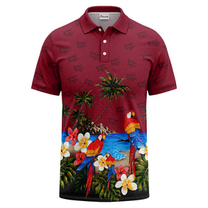 parrot palm plumeria beach watercolor polo shirt