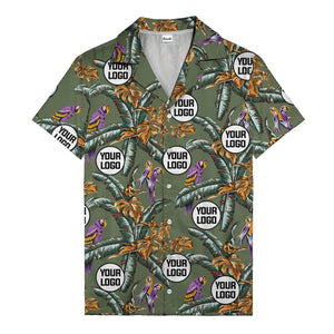 photorealistic parrots & palm leaves navy hawaiian shirt for men