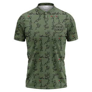stick figure soccer players & balls cartoon polo shirt for men