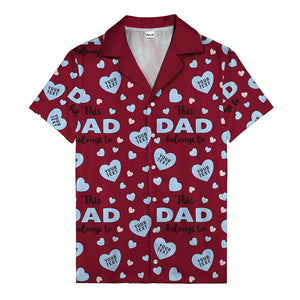 watercolor hearts & custom names hawaiian shirt for dad, navy blue