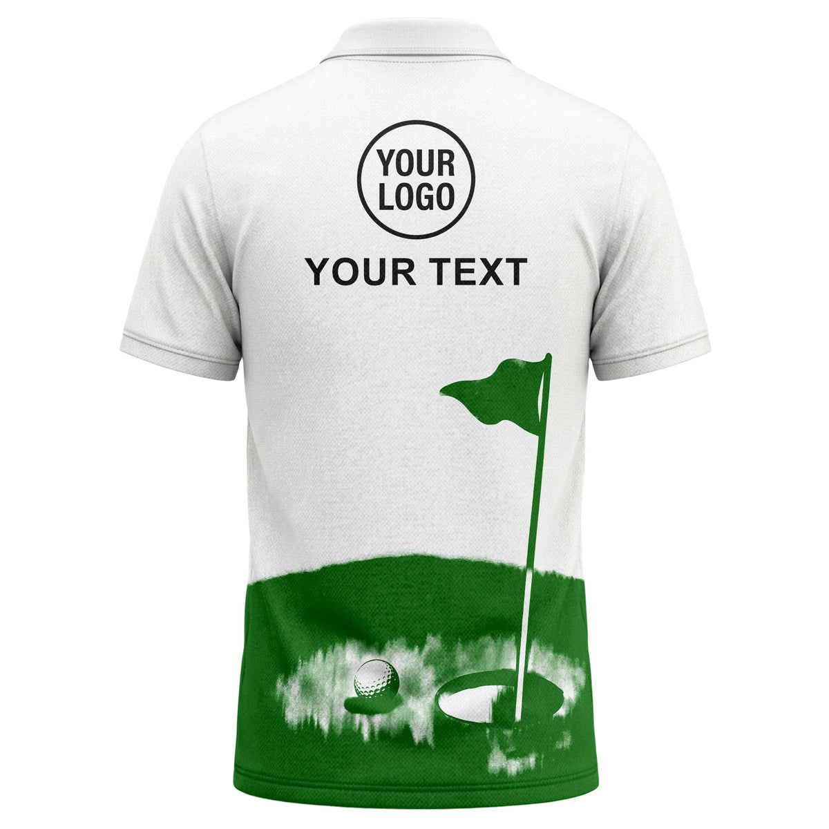 Custom Golf Polo Shirt – White & Dark Teal Golf Course Flag Personalized Logo Polo