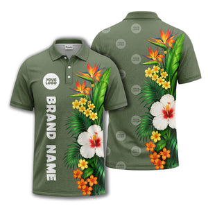 bird of paradise & hibiscus floral polo shirt for men