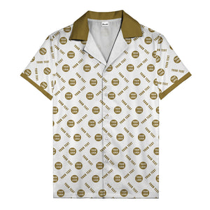 black custom logo circles text white hawaiian shirt