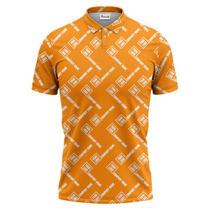 custom logo & company name repeat pattern black polo shirt for men