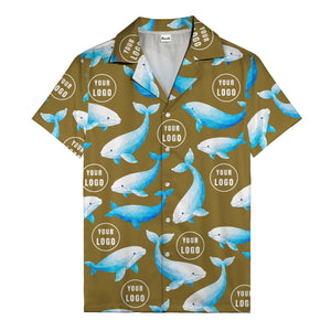 geometric beluga whales & custom logo circles hawaiian shirt for oceanic adventures