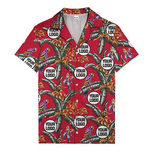 photorealistic parrots & palm leaves navy hawaiian shirt for men