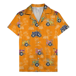 rockin' drum kits & palm trees repeat hawaiian shirt for musicians