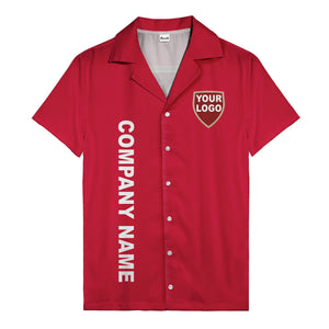 shield logo & vertical text customizable corporate hawaiian shirt