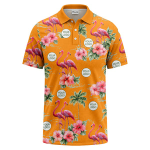 watercolor flamingos & hibiscus palm trees polo shirt for men