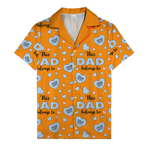 watercolor hearts & custom names hawaiian shirt for dad, navy blue