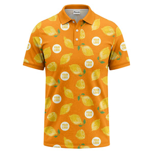 zesty lemon slices & leaf motif playful summer polo shirt