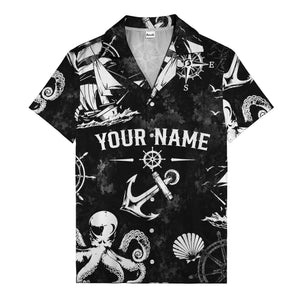 anchor octopus compass nautical adventure hawaiian shirt for men