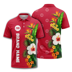 bird of paradise & hibiscus floral polo shirt for men