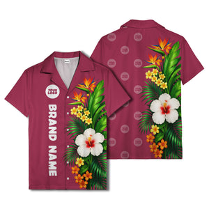 bird of paradise & hibiscus hawaiian shirt with palm leaves