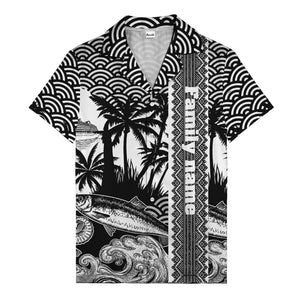 cruise ship & palm trees fish waves aloha hawaiian shirt