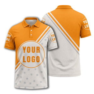 custom logo circles & diagonal stripes all over print polo shirt